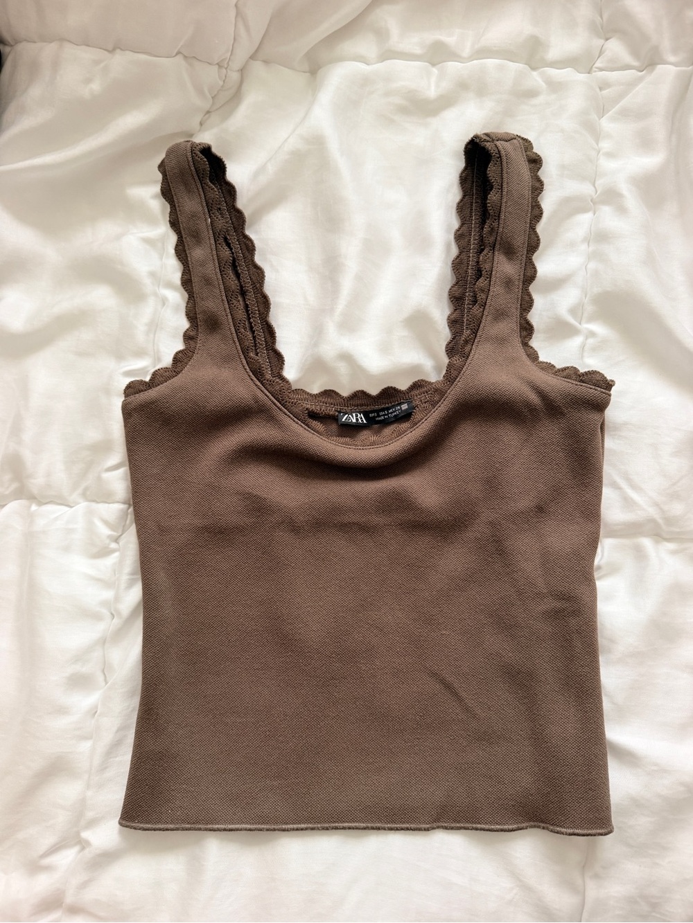 Bundle of Zara Brown Scalloped Ribbed Tank Top + Mango Knit Strapless / Tube Top